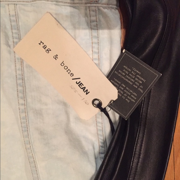 Rag & Bone Jean Jacket Bleach Out Leather Sleeves - Picture 3 of 4